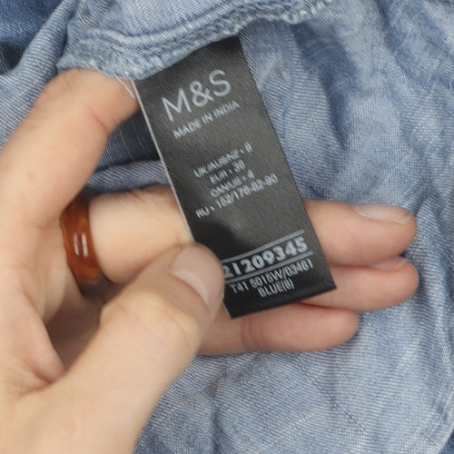 Marks and Spencer Women's Blue Button-Up Shirt, Size 8