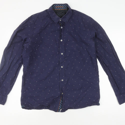Ted Baker Men's Blue Graphic Print Shirt, Size 16