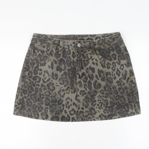 Dazy Women's XL Animal Print Mini Denim Skirt
