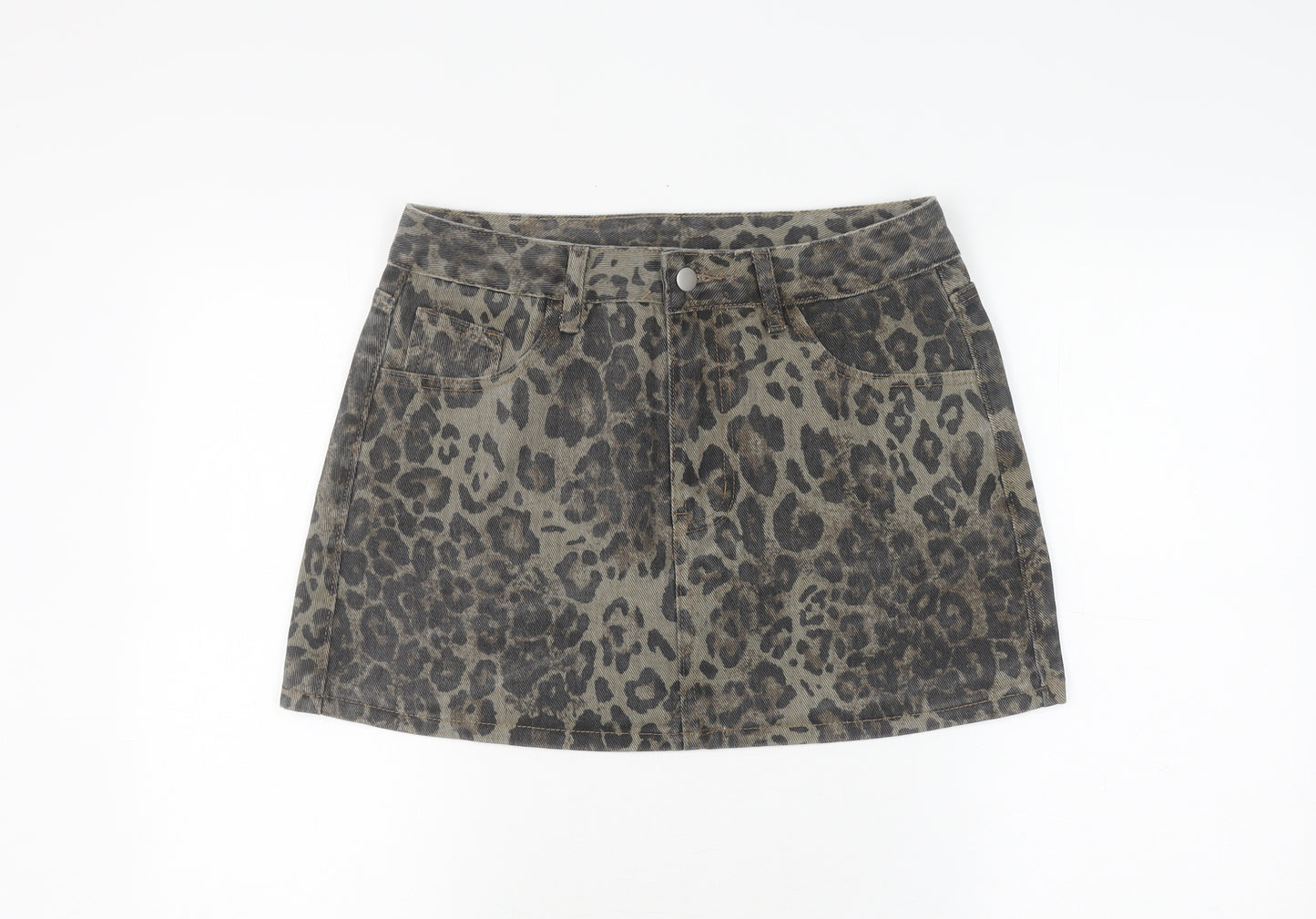 Dazy Women's XL Animal Print Mini Denim Skirt