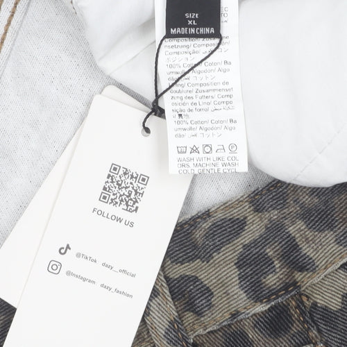 Dazy Women's XL Animal Print Mini Denim Skirt