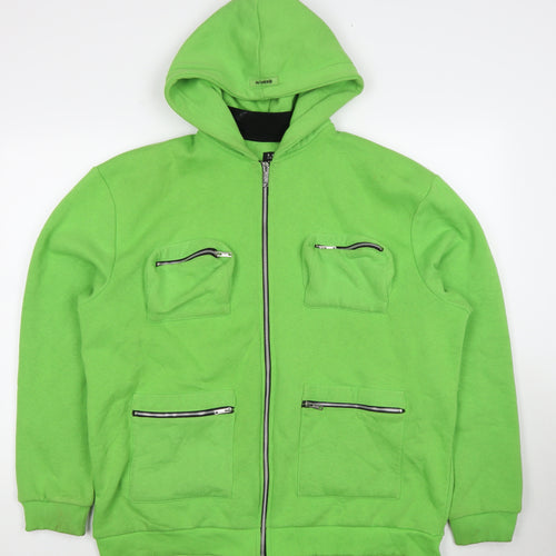 boohooMAN Men's Green Full Zip Hoodie, Size M