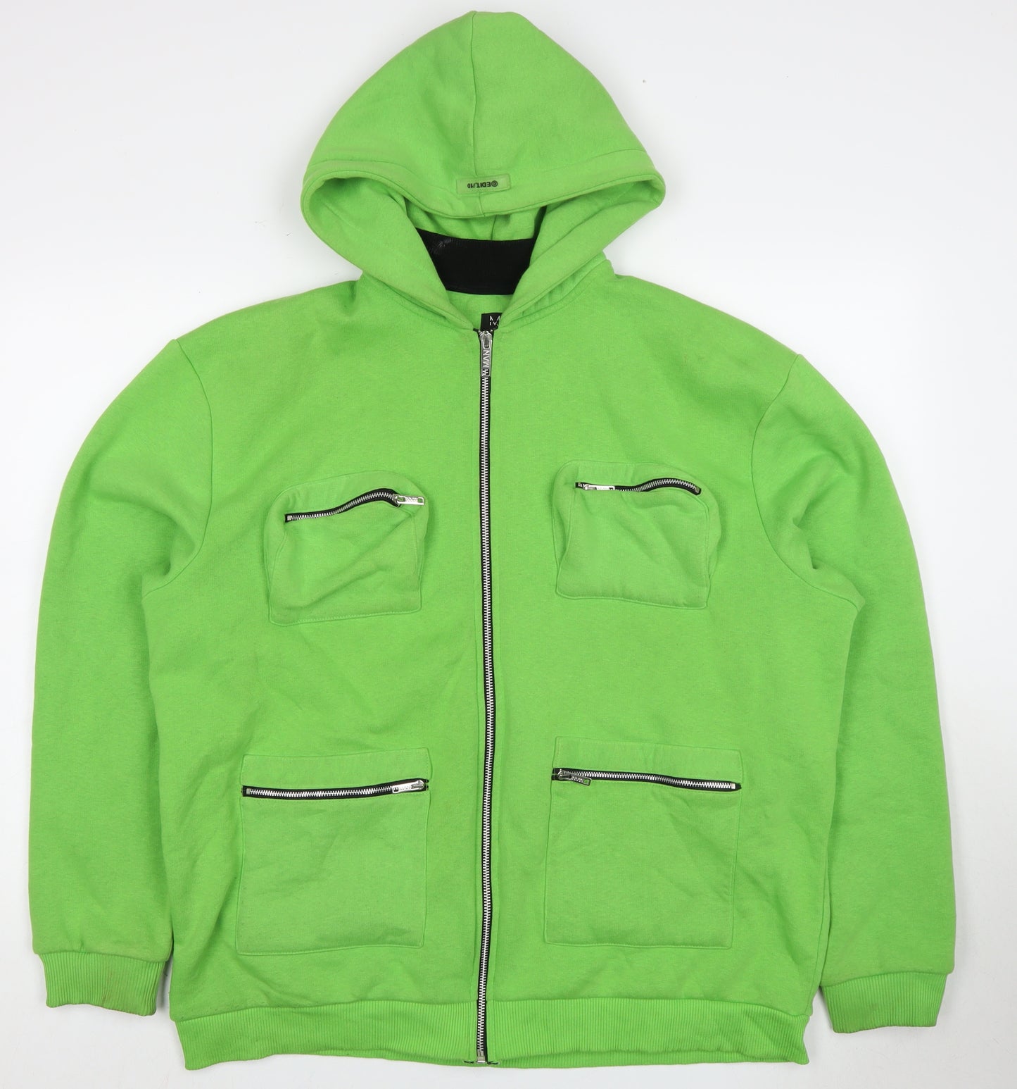 boohooMAN Men's Green Full Zip Hoodie, Size M