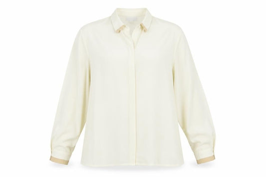 Front view of Cappuccini Women's Ivory Button-Up Shirt, size 16