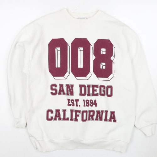 Stradivarius Men's XS White Graphic Pullover Sweatshirt