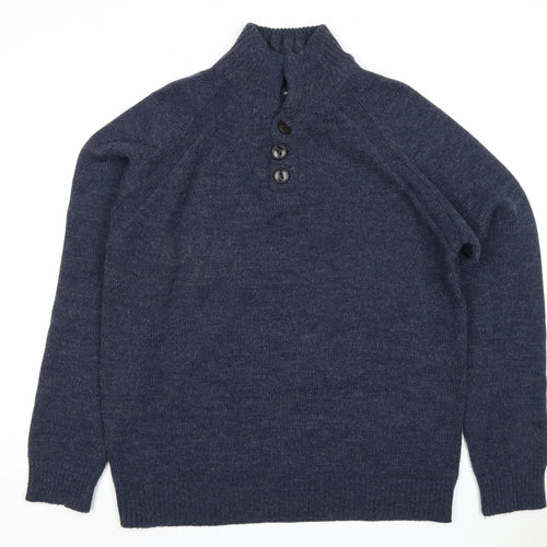 Industrialize Men's Blue Henley Knit Jumper, Size L