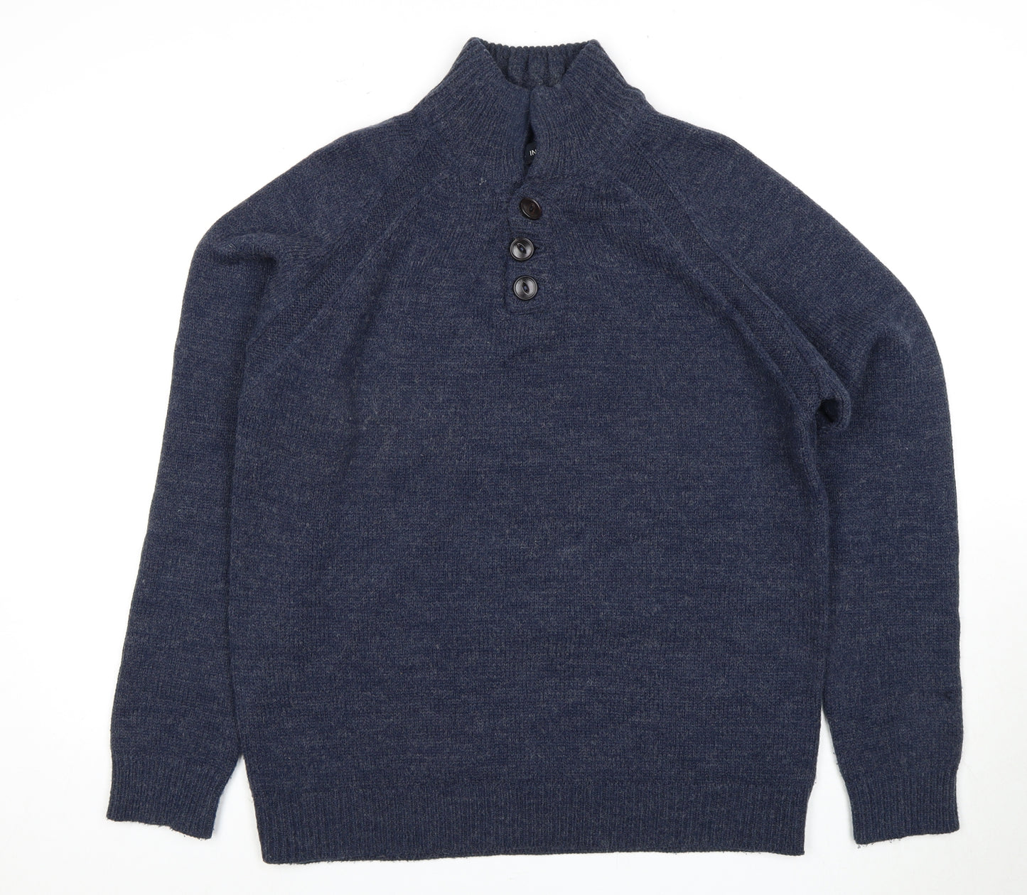 Industrialize Men's Blue Henley Knit Jumper, Size L