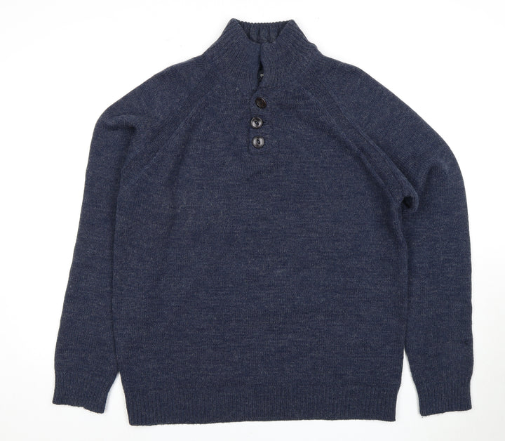 Industrialize Men's Blue Henley Knit Jumper, Size L