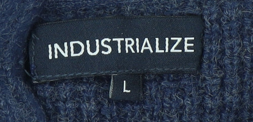 Industrialize Men's Blue Henley Knit Jumper, Size L