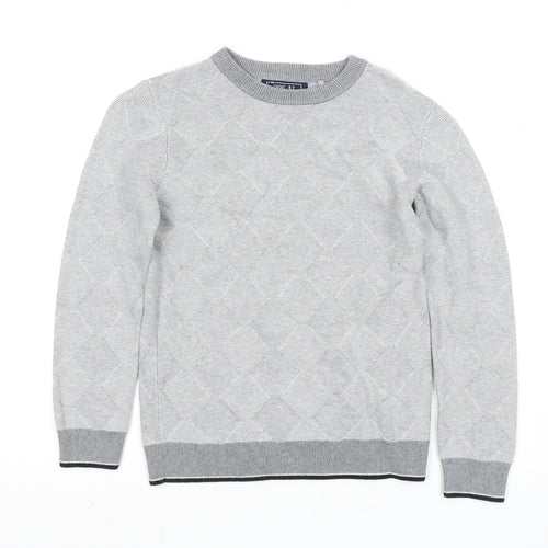 Next Boys Grey Argyle Pullover Jumper Size 7 Years, Cotton Comfort