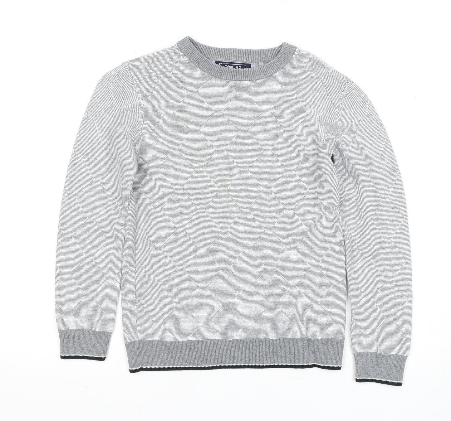 Next Boys Grey Argyle Pullover Jumper Size 7 Years, Cotton Comfort