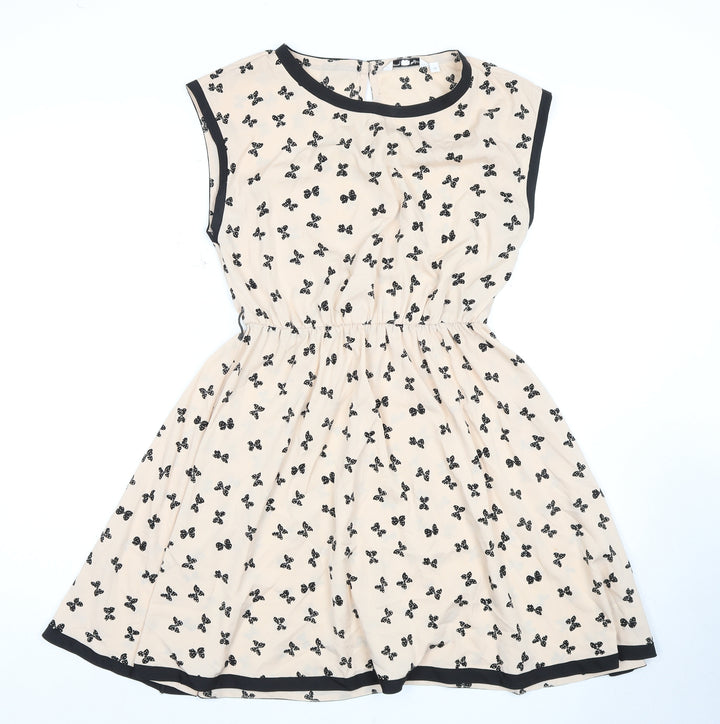 Women's New Look Beige A-Line Dress with Animal Print, Size 10