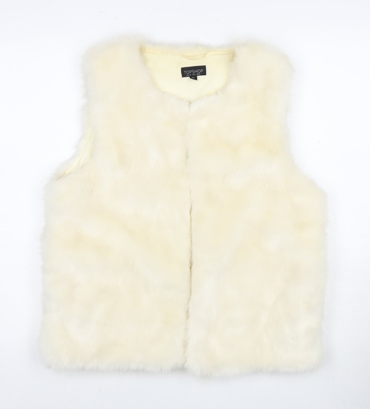 Topshop Ivory Faux Fur Waistcoat Size 12 Women