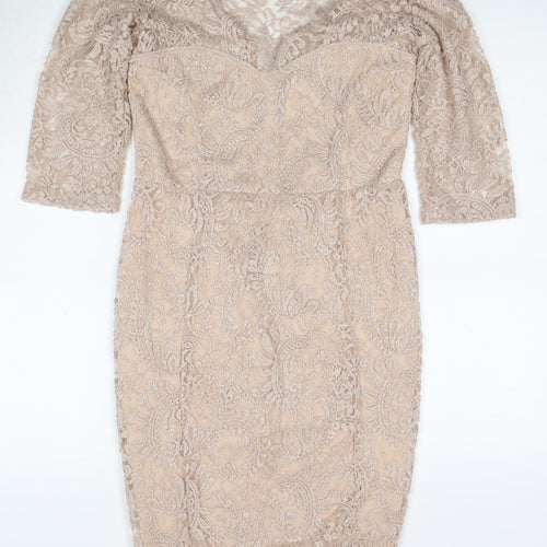 Next Women's Beige Lace Bodycon Midi Dress