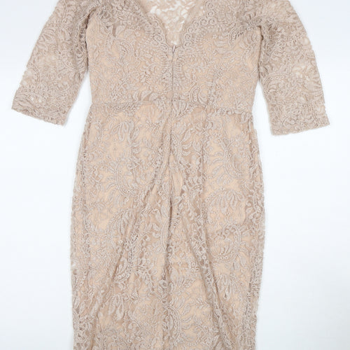 Next Women's Beige Lace Bodycon Midi Dress