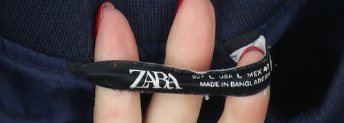 Zara Men's Blue Bomber Jacket, L, Casual Autumn Style