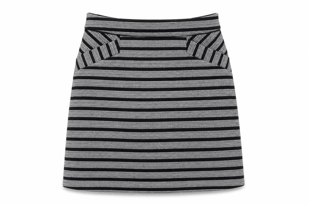 Front view of Oasis Women's Black Striped Pencil Skirt, size 10