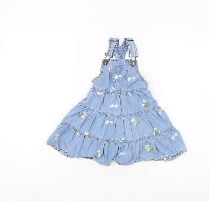 Mantaray Girls Blue Floral Pinafore Dress, 12-18 Months
