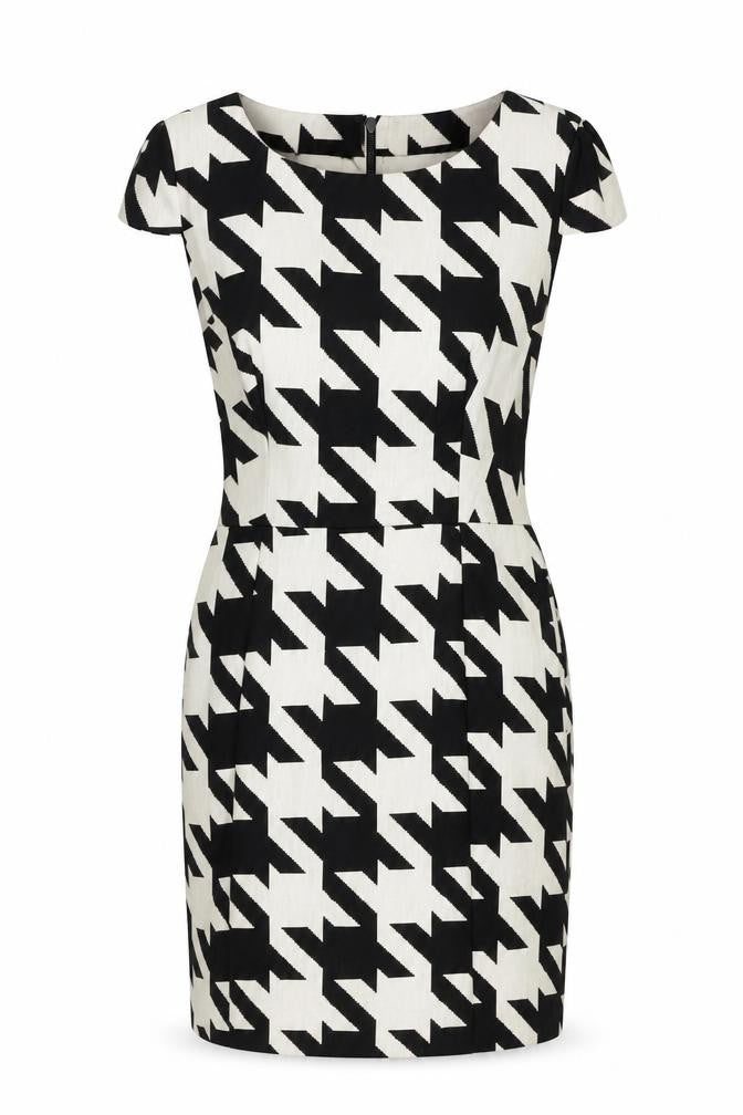 Front view of Next Women's Black & White Geometric Sheath Dress