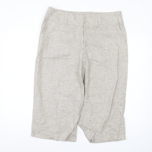 Marks and Spencer Women's Beige Striped Capri Trousers Size 16
