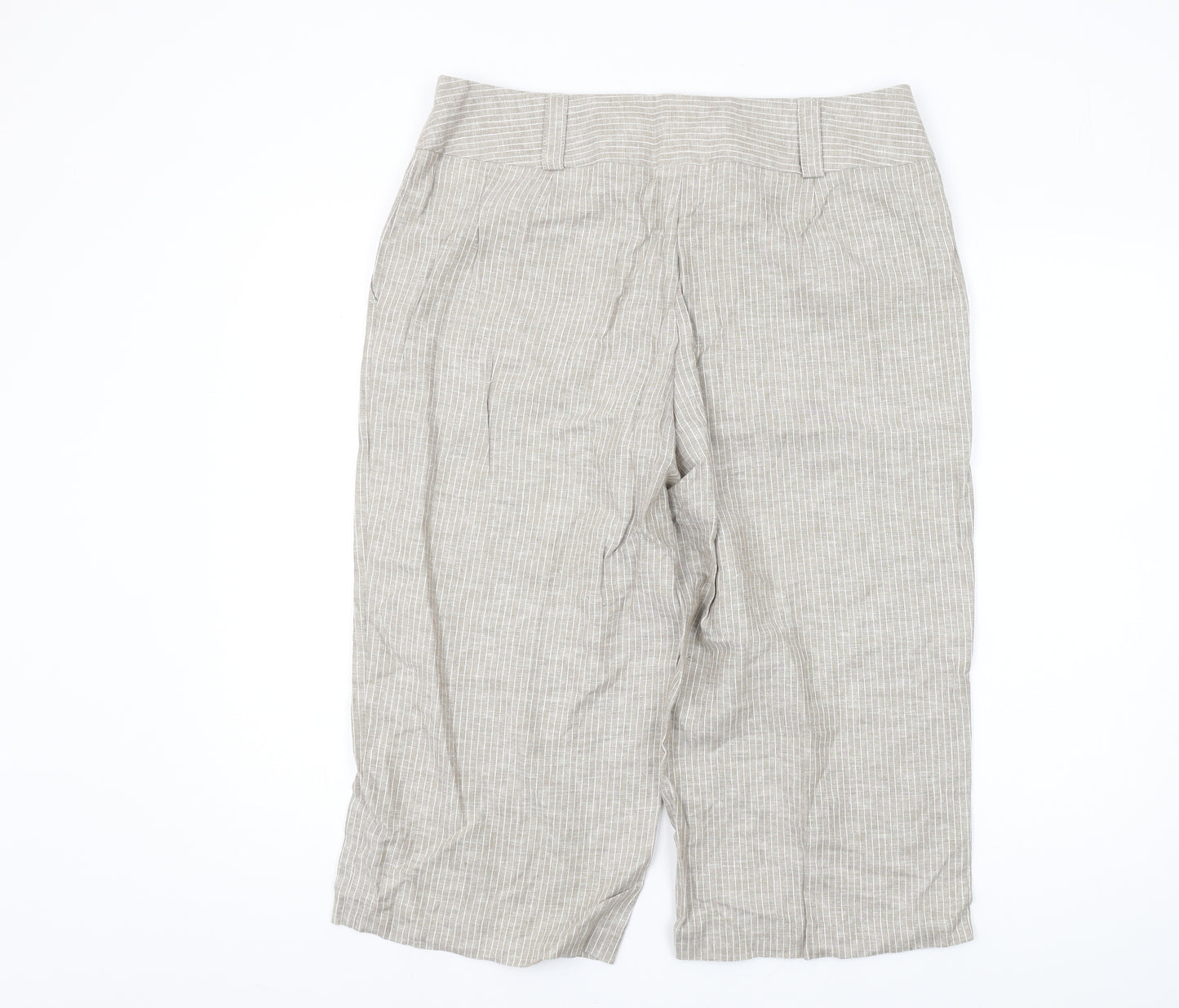Marks and Spencer Women's Beige Striped Capri Trousers Size 16