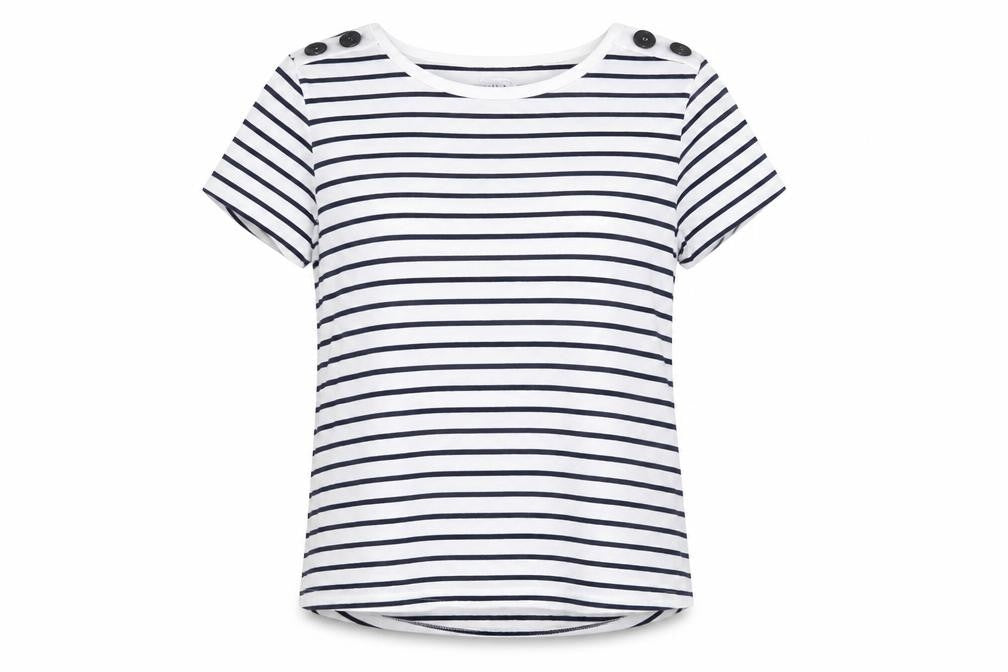 Front view of Warehouse Women's Striped T-Shirt, size 12, Cotton
