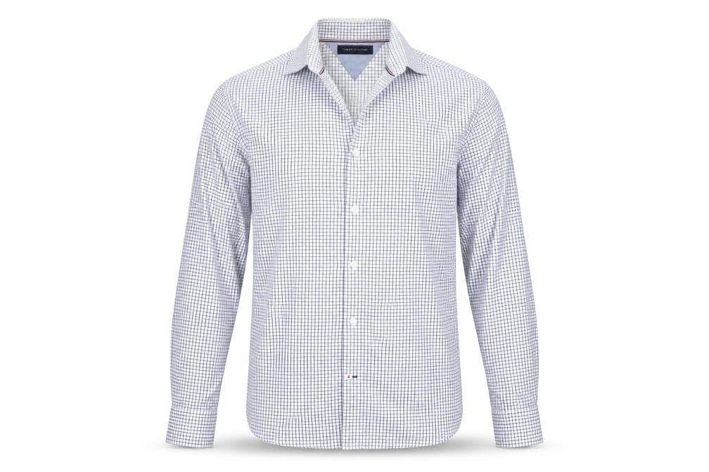 Front view of Tommy Hilfiger Men's Blue Check Button-Up Shirt M