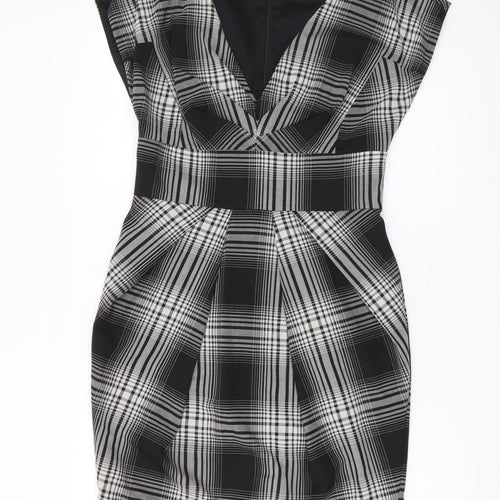 Warehouse Women's Black Check V-Neck Dress UK 12