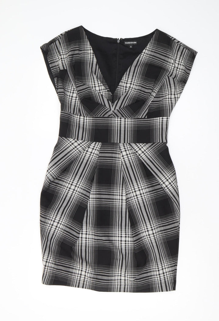 Warehouse Women's Black Check V-Neck Dress UK 12