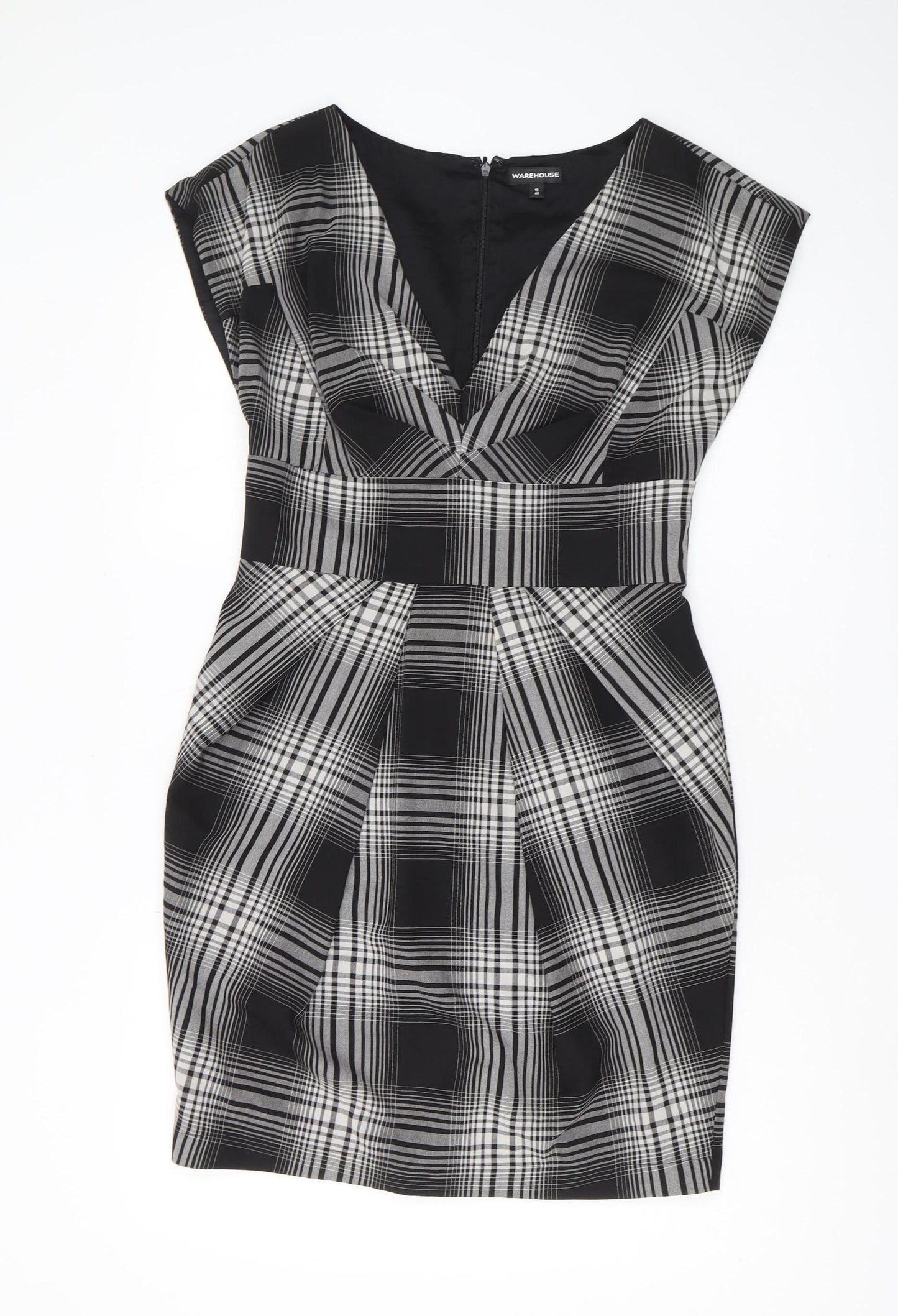 Warehouse Women's Black Check V-Neck Dress UK 12