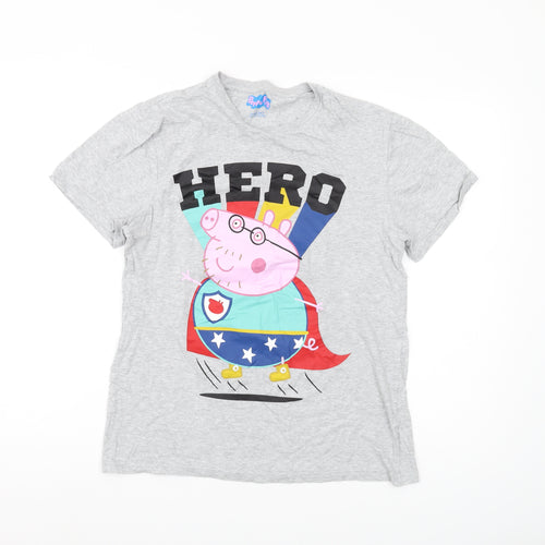 Peppa Pig Grey Graphic T-Shirt, Unisex Adults, S, Fun Cartoon Print