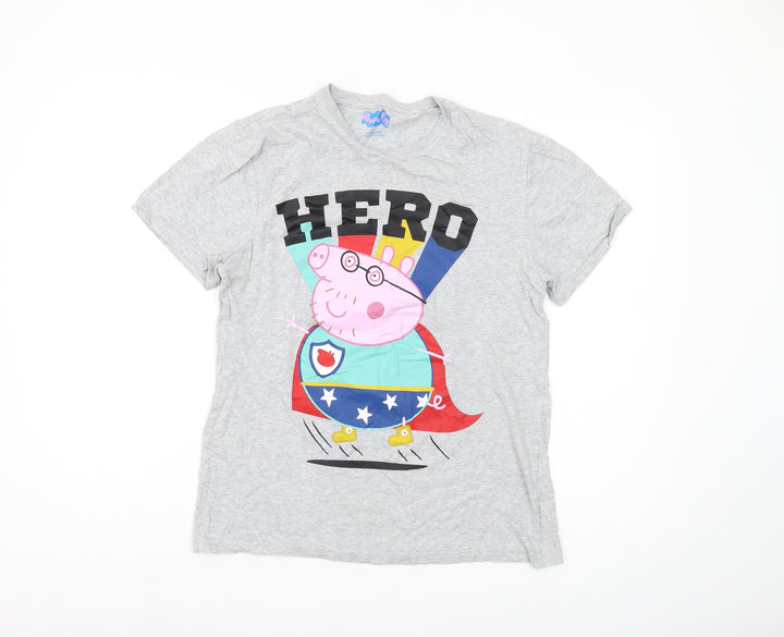 Peppa Pig Grey Graphic T-Shirt, Unisex Adults, S, Fun Cartoon Print