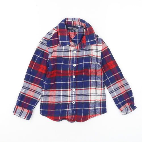 Tommy Hilfiger Boys Red Blue Plaid Button-Up Shirt 4 Years