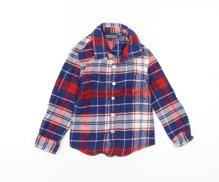 Tommy Hilfiger Boys Red Blue Plaid Button-Up Shirt 4 Years