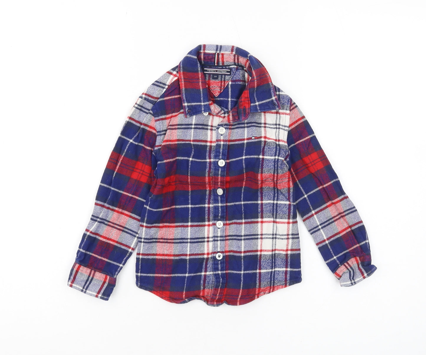 Tommy Hilfiger Boys Red Blue Plaid Button-Up Shirt 4 Years