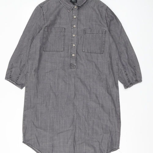 Next Women Grey 3/4 Sleeve Cotton Linen Button-Up Shirt
