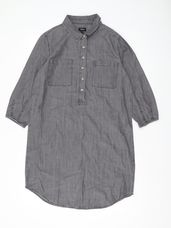 Next Women Grey 3/4 Sleeve Cotton Linen Button-Up Shirt