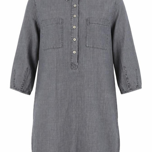 Next Women Grey 3/4 Sleeve Cotton Linen Button-Up Shirt