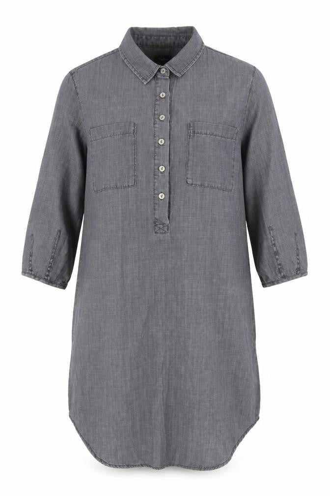 Next Women Grey 3/4 Sleeve Cotton Linen Button-Up Shirt