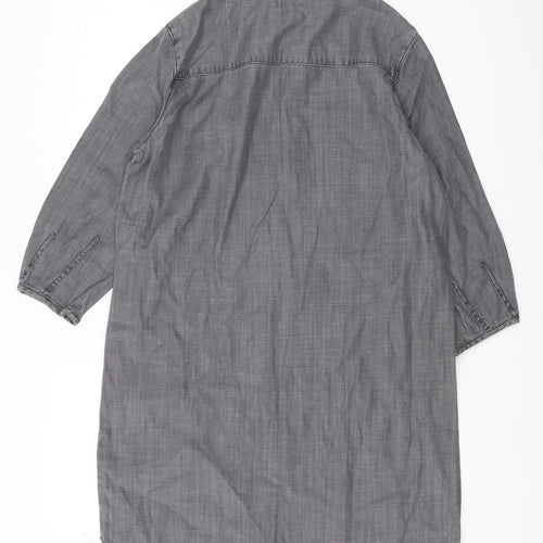 Next Women Grey 3/4 Sleeve Cotton Linen Button-Up Shirt
