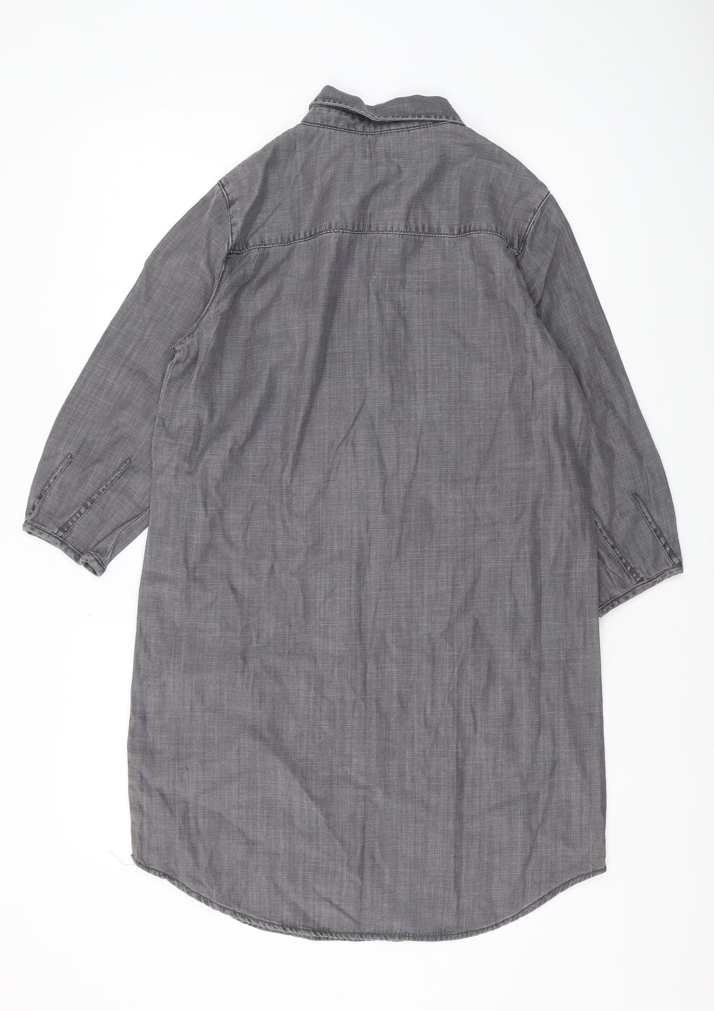 Next Women Grey 3/4 Sleeve Cotton Linen Button-Up Shirt