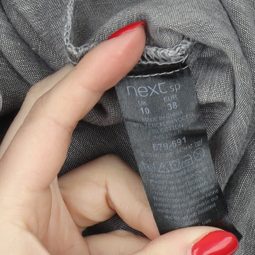 Next Women Grey 3/4 Sleeve Cotton Linen Button-Up Shirt
