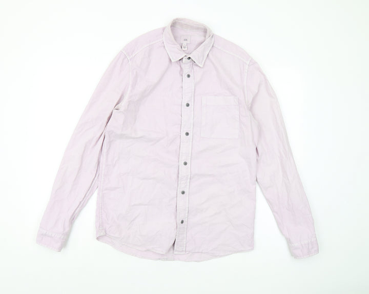 River Island Men's Pink Button-Up Shirt S