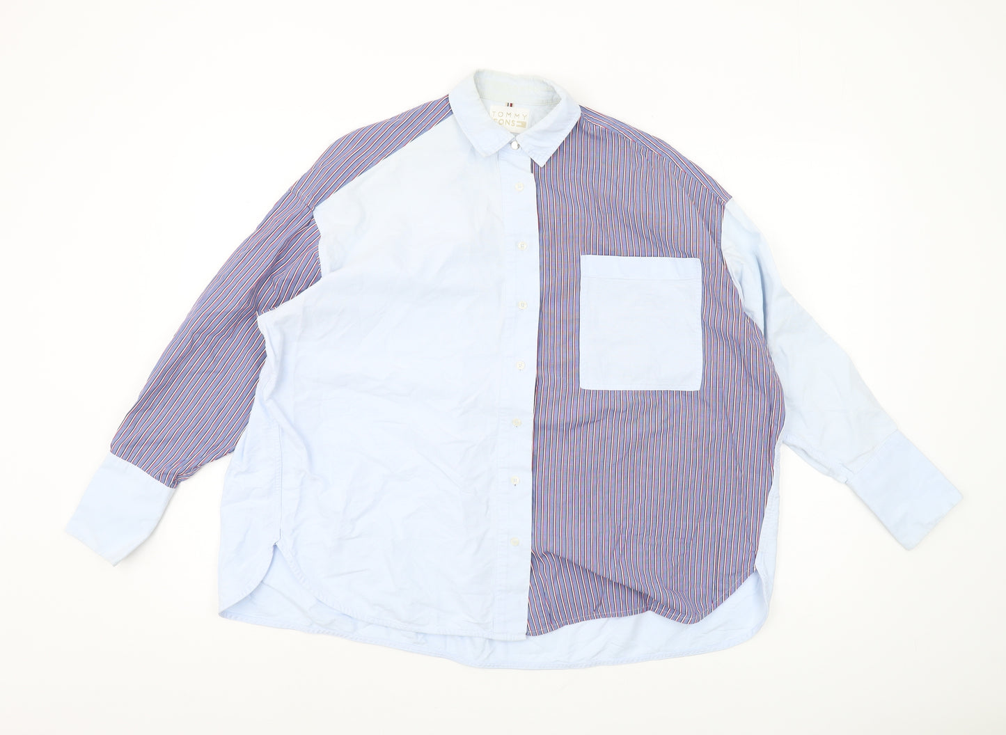 Tommy Icons Women's Blue Striped Button-Up Shirt S