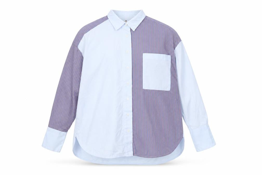 Front view of Tommy Icons Women's Blue Striped Button-Up Shirt S