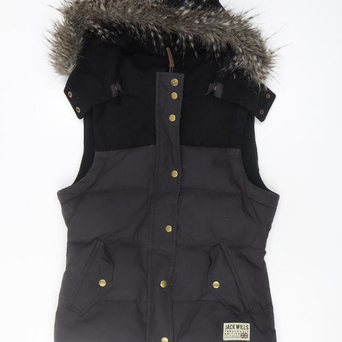 Jack Wills Women's Black Hooded Puffer Waistcoat Size 10