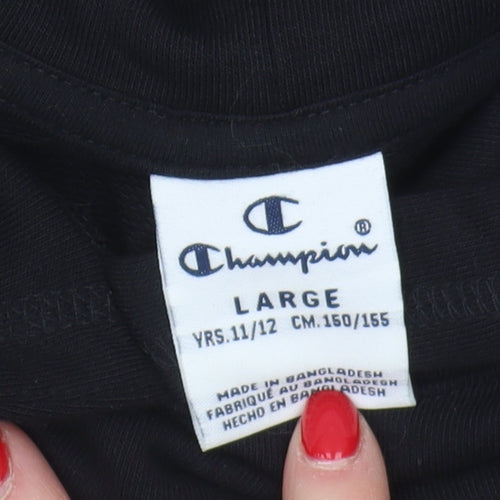 Champion Girls Black Pullover Hoodie - Large Logo Casual