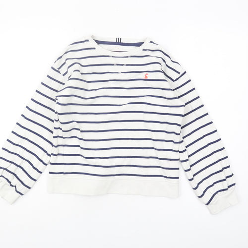 Joules Girls White Striped Sweatshirt Crew Neck 11 Years