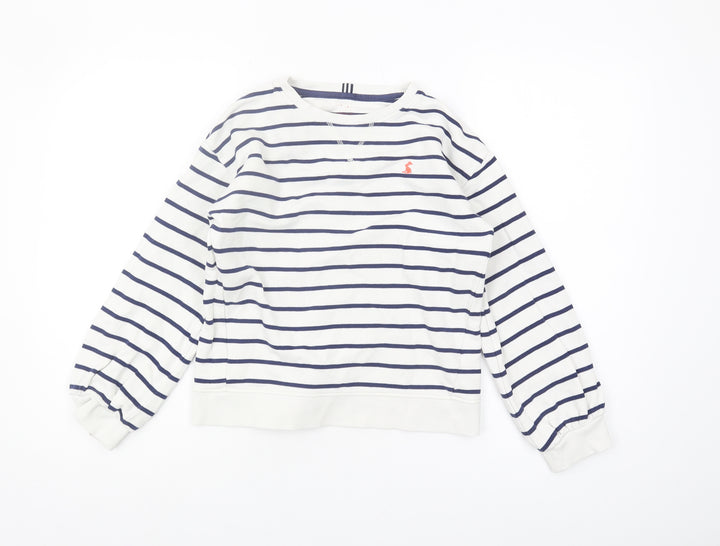Joules Girls White Striped Sweatshirt Crew Neck 11 Years