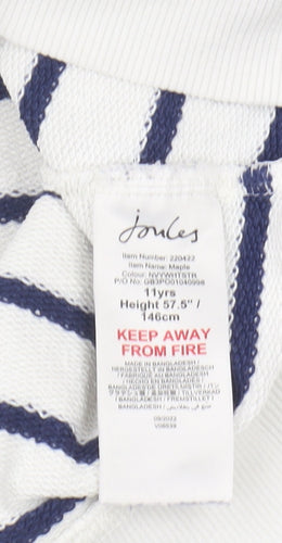Joules Girls White Striped Sweatshirt Crew Neck 11 Years